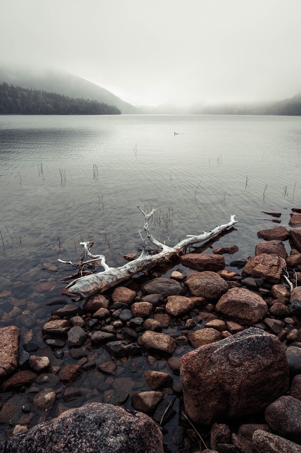 Afternoon mist over Jordan Pond in Acadia National Park Maine 