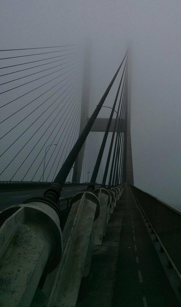 Alex Fraser bridge engulfed in fog Vancouver BC 