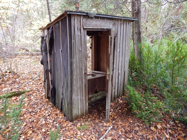 An abandoned outhouse in the north woods of Wisconsin 
