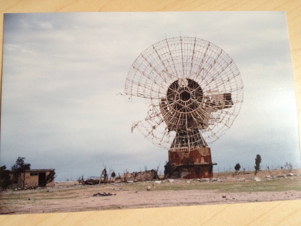 An abandoned radio telescope dish in Kuwait 