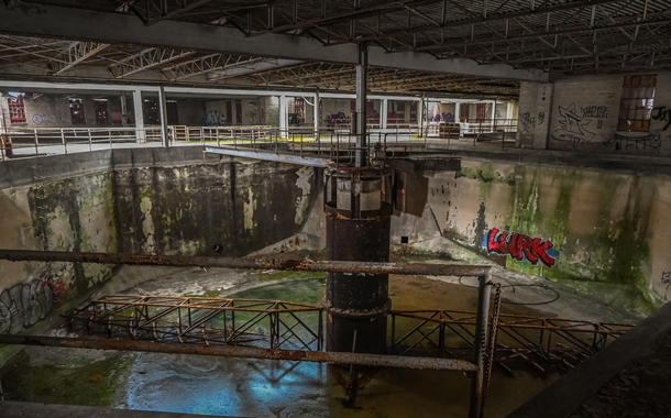 An abandoned water treatment plants main tank