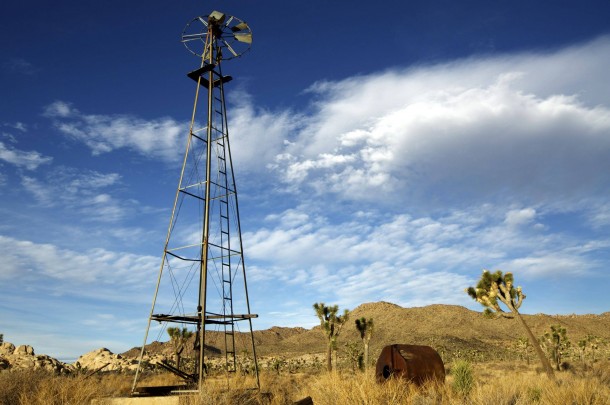 An abandoned windmill used to support mining activities withstands the test of time in the Mojave Desert  OC