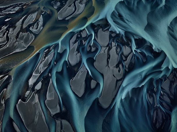 An aerial photograph of the Thjors River in Iceland 