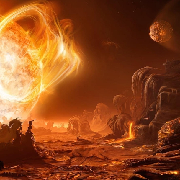 An artistic interpretation of a sunrise on the extrasolar planet Gliese D