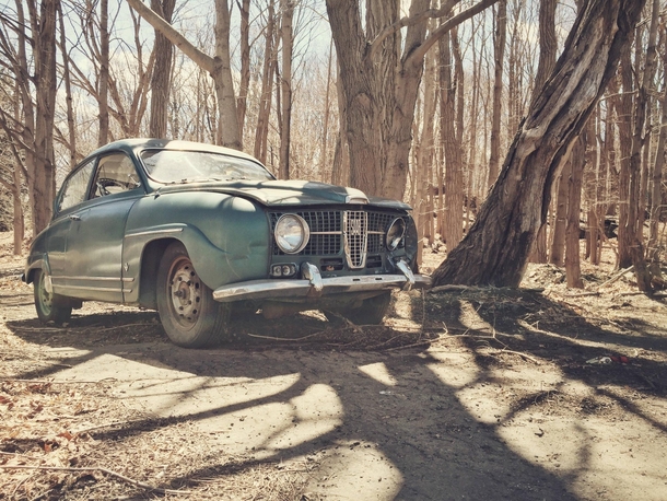 An old Saab spotted in the backwoods of Connecticut 