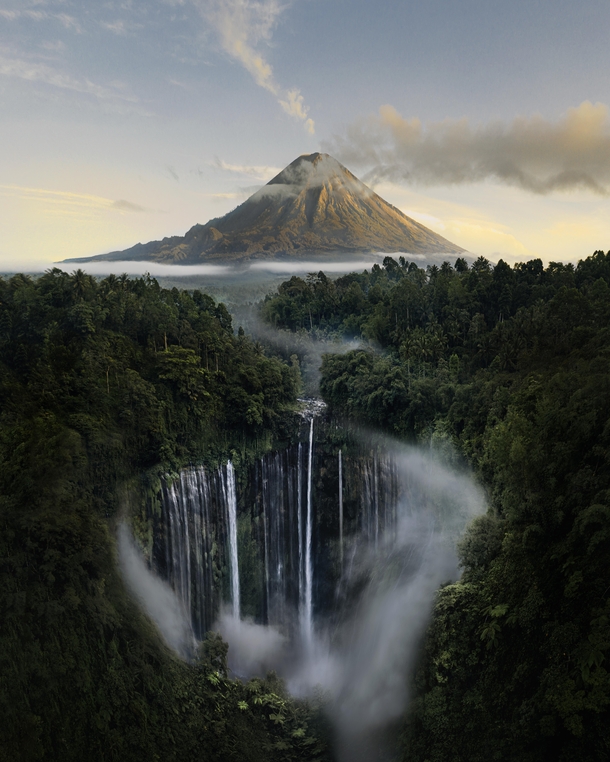 Another of my photographs from that one waterfall with a volcano in the back - that no one believed was a real place Tumpak Sewu Java Indonesia 