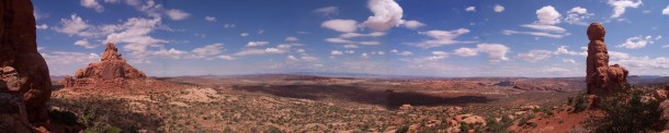 Arches National Park extra wide panorama stitched from several shots 
