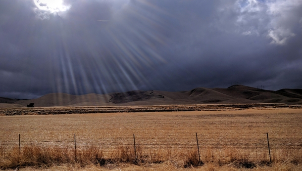 Arid Central California Farmland Under a Stormy Sky 