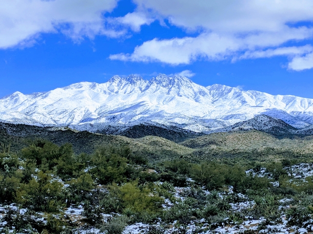 Arizona decided to join the Snowpocalypse  shenanigans Four Peaks AZ 