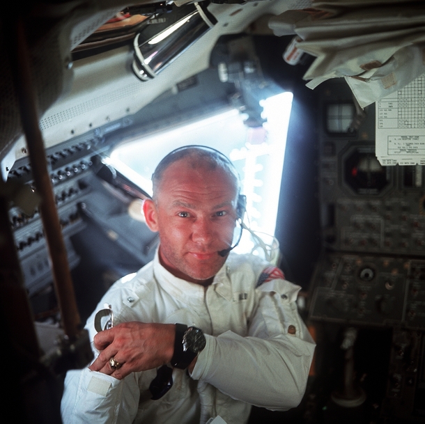Astronaut Edwin Aldrin Jr in the Apollo Lunar Module 