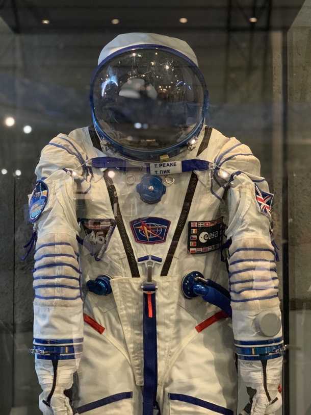 Astronaut Tim Peaks  uk  space suit that was worn during his journey to space and worn on his return to Earth