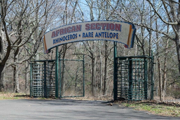 At one point the Catskill Game Farm was the largest private zoo in the US It originated in  and was open until  It has been closed since Here is the gateway to the Rhino house Photo taken by Brian Cornish