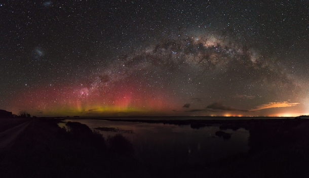 Aurora Australis and Milky Way taken last week at Lake Ellesmere Canterbury New Zealand 