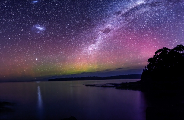 Aurora Australis Visible under The Milky Way My first attempt at astro Taken in Tasmania about  hours South of Hobart  exposures  F ISO on a Nikon D 