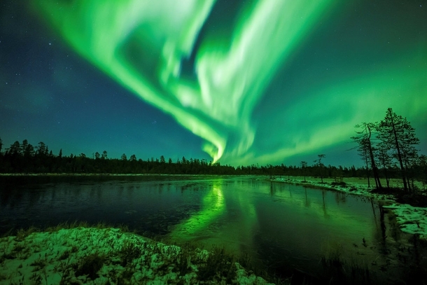 Aurora borealis the northern lights seen near Rovaniemi Finland in October