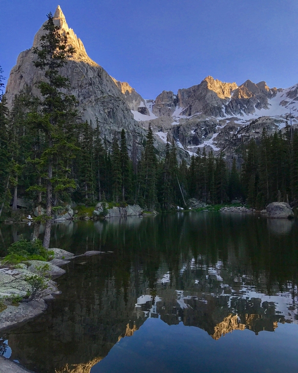 Backpacking Campsite view at Mirror Lake in Indian Peaks Wilderness CO 