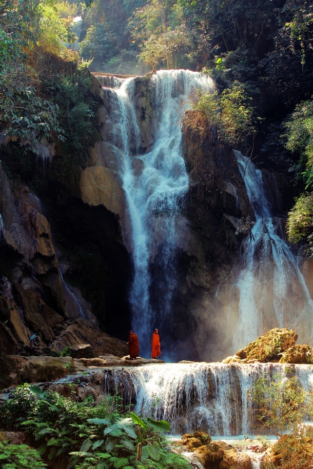 Beatiful Kuang Si waterfall in Laos 