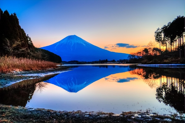 Beautiful blue Mt Fuji against a dusk sky Japan  photo by fabiomontanari