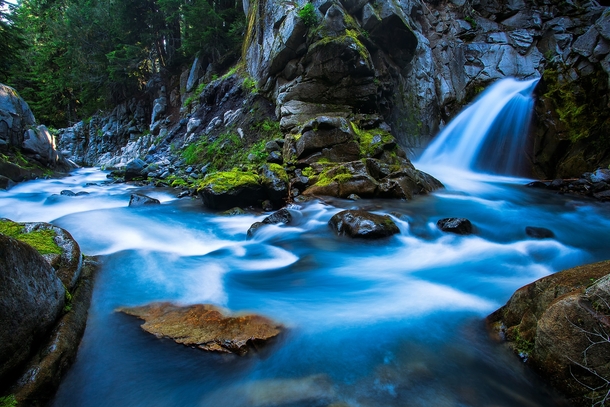 Beautiful waterfall in Mt Rainier National Park 