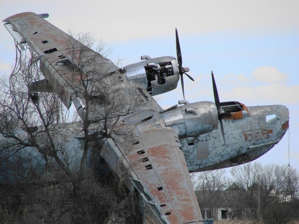 Beriev Be- flying boat at abandoned naval base near Mirny Crimea 