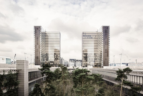 Bibliothque Nationale de France in Paris by Architect Dominique Perrault in  was Designed as four open books all facing one another