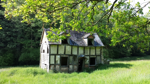 Black and white house in the woods in Herefordshire UK 