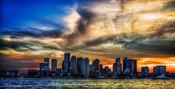 Boston Skyline and amazing sunset 