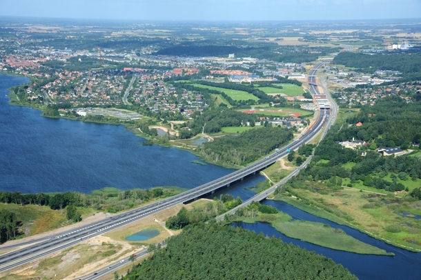 Brand new highway in Denmark through the town of Silkeborg 
