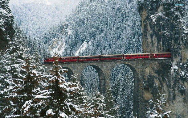 Bridge across Engadin Valley Switzerland 