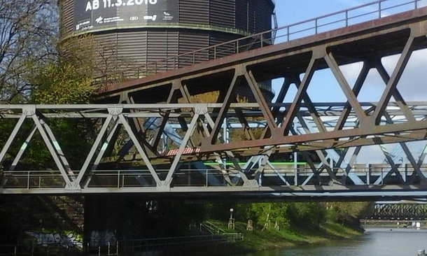 Bridge constructing Oberausen Rhein-Herne-Kanal germany  x
