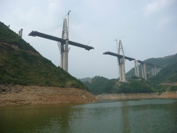 Bridge under construction along the Shennong Stream China  