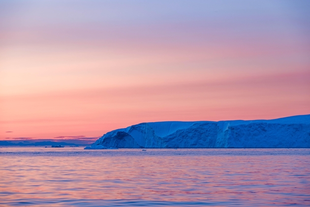 Brilliant Midnight Sunset in the Disko Bay near Ilulissat Greenland 