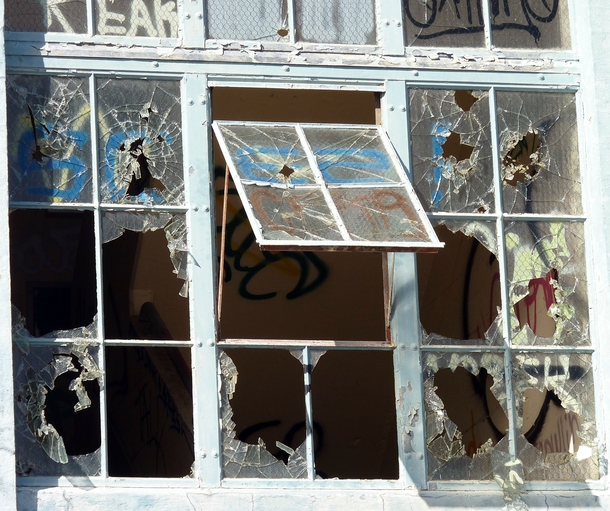 Broken Window of an abandoned building on Mare Island in Vallejo CA 