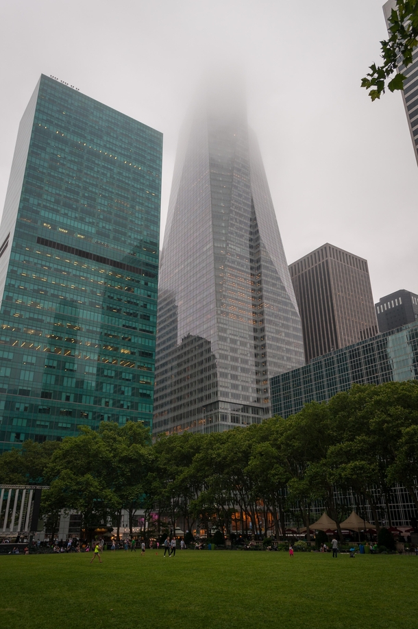 Bryant Park Midtown Manhattan - Tower In the Fog