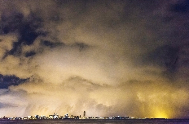Buffalos Skyline at Night taken from Fort Erie during Snowstorm Knife 