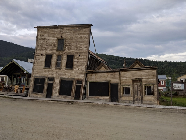 Built in  and left as an example of the ravages of permafrost on foundations in Dawson City Yukon Canada