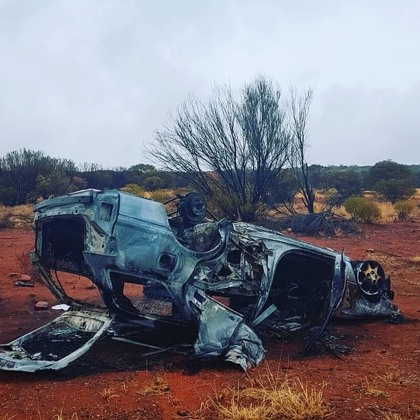 Burnt out car Outback Australia NT 
