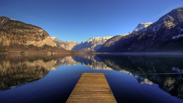 Calm waters at Hallstatt lake Austria 