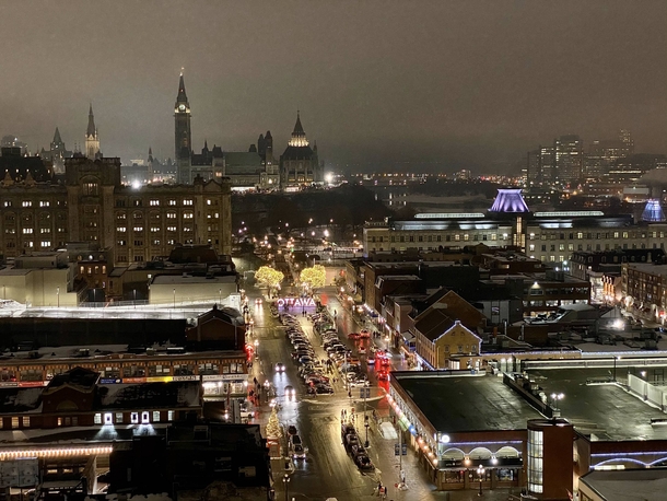 Canadas capital on a foggy night