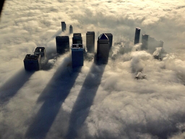 Canary Wharf rises out of the fog 