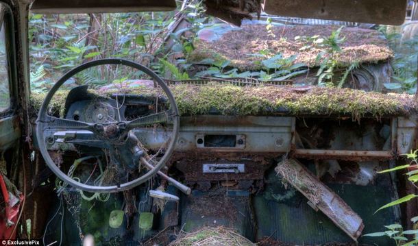 car graveyard where US soldiers hid their cars after WWII hoping to ship them home to america Chtillon Belgium 