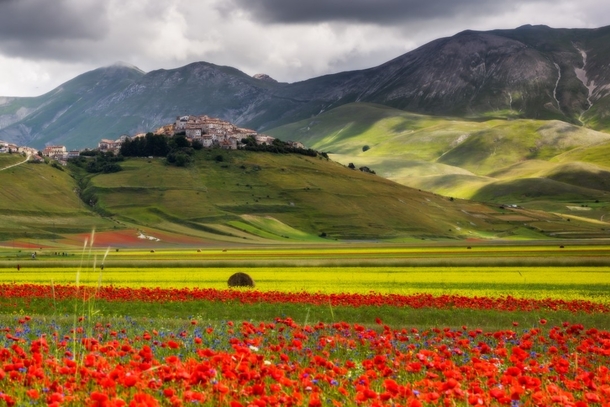 Castelluccio a village in Umbria in the Apennine Mountains of central Italy 
