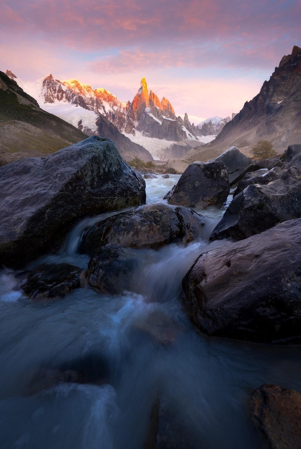 Cerro Torre catching the first light of dawn Patagonia Argentina OC x