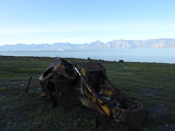 Chaseside Loadmaster  abandoned and mangled by a tsunami at Qullissat Disko Island Greenland
