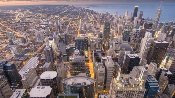 Chicago at Dusk as Seen From the Top of the Willis Tower 