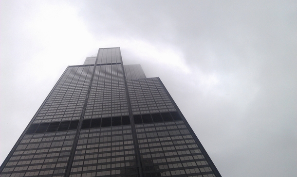 Chicago Sears Tower disappearing into the low clouds this morning
