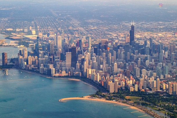 Chicago skyline from a flight