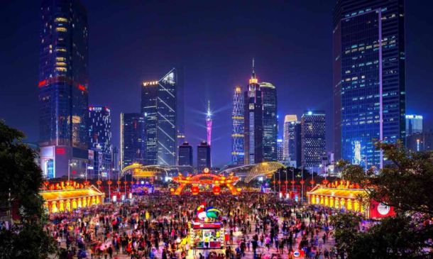 chinese city crowded and futuristic