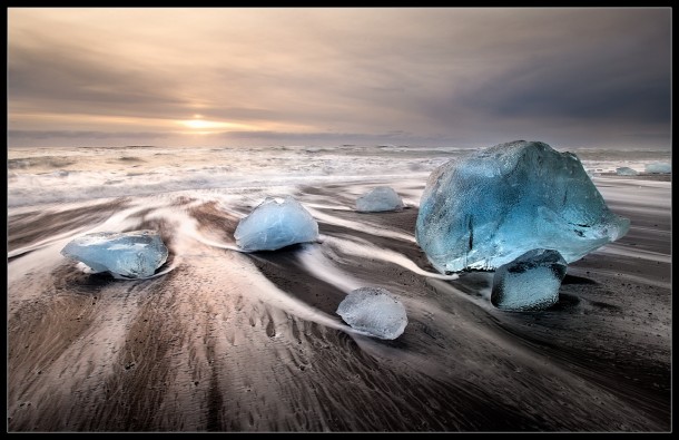 Chunks of ice on the beach in Iceland  photo by Victoria Rogotnev