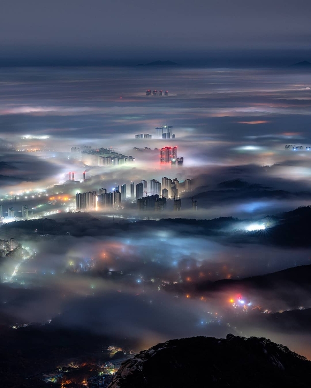 City of Goyang northwest of Seoul seen under a sea of clouds Gyeonggi Province South Korea 